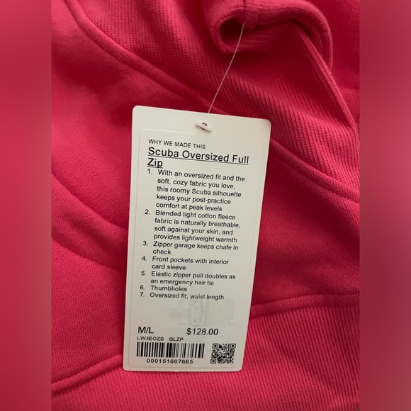 NWT Lululemon Scuba Oversized Full Zip Glaze Pink Size M/L - Picture 9 of 11
